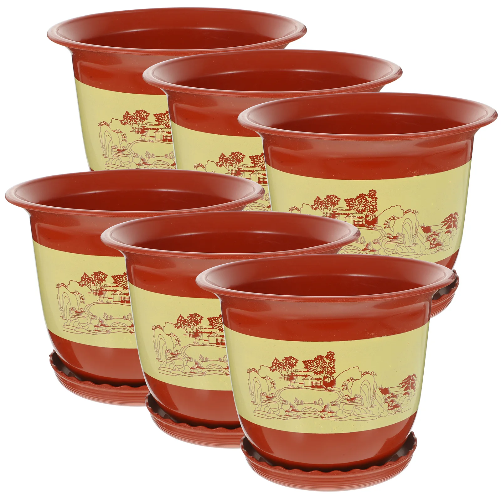 

6Sets Orchid Plastic Planters Plant Pots with Drainage Saucer for Indoor Outdoor Nursery Garden Balcony Plants