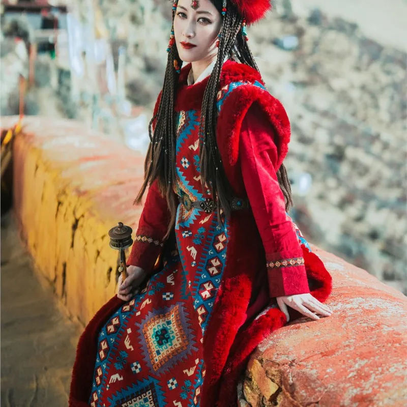 New Tibetan Wine Red Retro Long Vest Ethnic Clothes Style