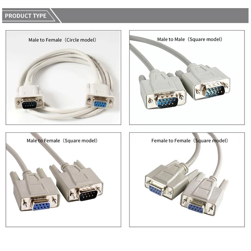 DB9 Serial Extension Cable Male to Female, RS232/485 9-Pin Direct or Crossover Cable for PDA Modem, POS, Industrial Device