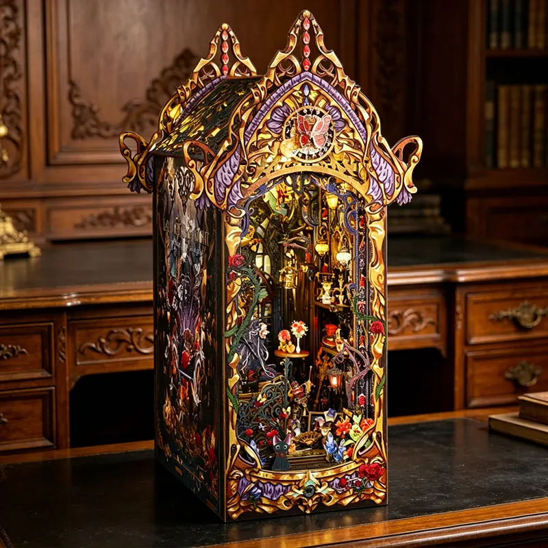 

Zuuton Gothic Dark Fairy Tale Castle Book Nook DIY Wooden Miniature Scene Kit LED Light 3D Puzzle Bookshelf Decor Handmade Gift