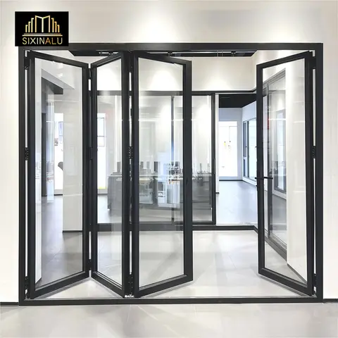 Sixinalu 1.8mm Thermal Break Aluminum Profile Alloy Frame Accordion Door Custom-made Double-glazed Tempered Glass Folding Door