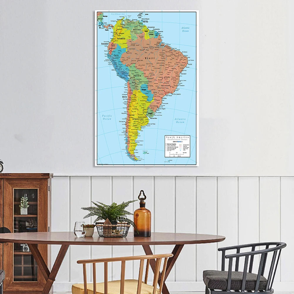 100*150cm o mapa político da américa do sul pintura em tela pôster de arte de parede decoração de casa sala de estar suprimentos escolares para crianças