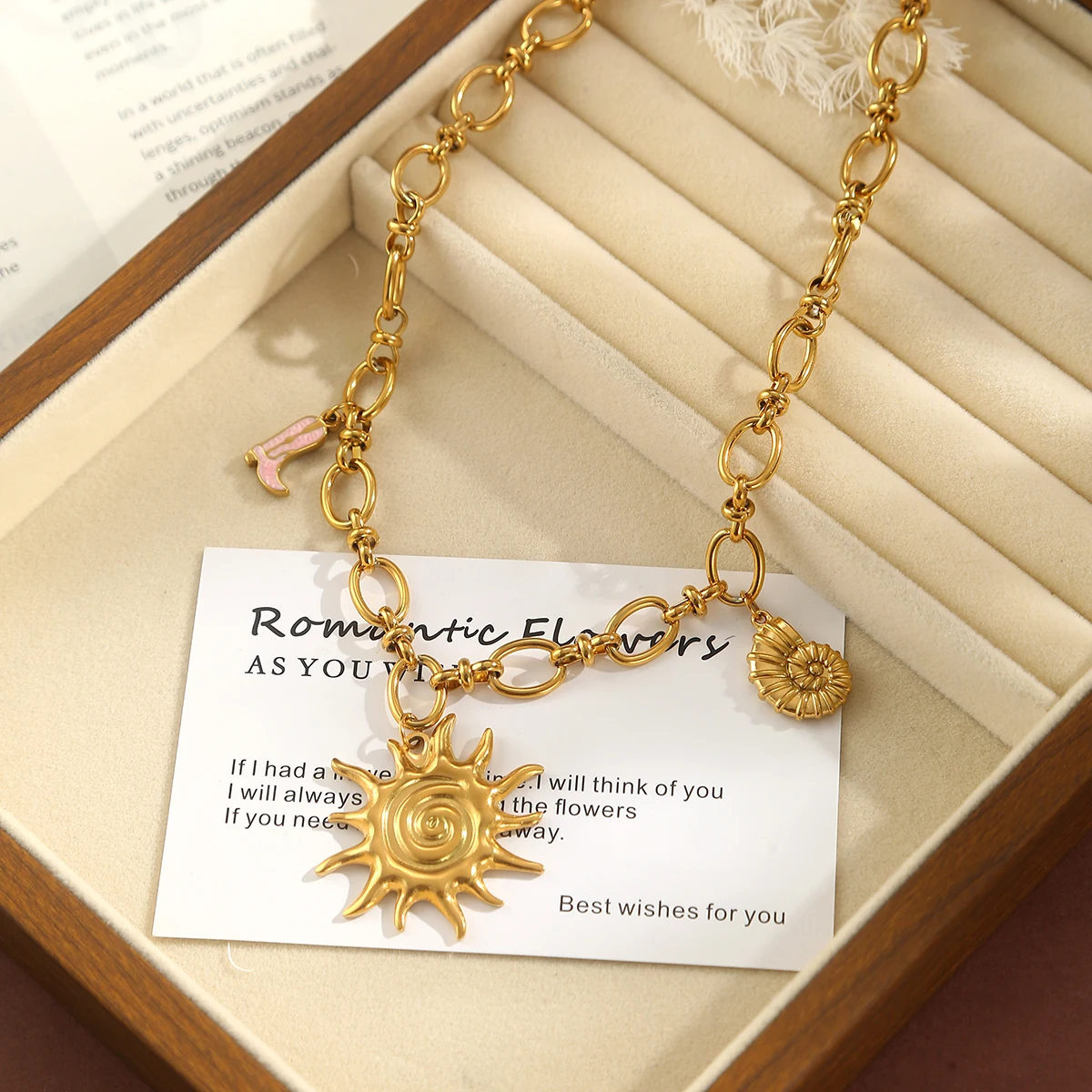 

SOVOB Fashion 18K Gold-Plated Sun Pendant Necklace For Women's & Girl's Daily Trendy Stainless Steel Neck Jewelry Jewelry Gifts