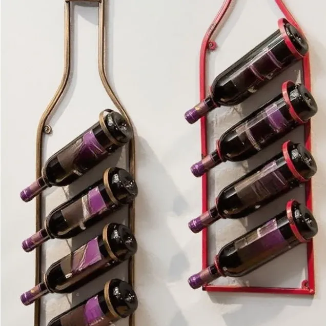 

Red wine rack wall hanging creative wrought iron bottle rack simple display cabinet