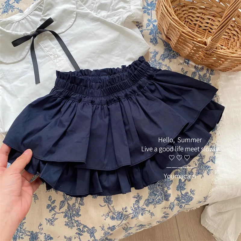 Girls Shorts Kids Clothes 2024 Summer New Double Layer Ruffle Edge Skirt-pants Solid Cute Fashion Versatile Simple Korean Cotton