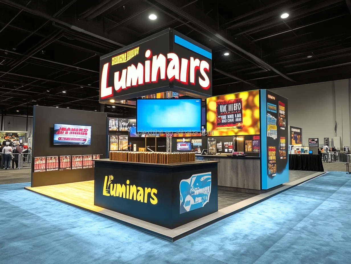 10x10 modular retroiluminado armários de monitor de feiras de comércio pendurado banner pca cabine de exposição design para cabine de exibição de feiras de comércio