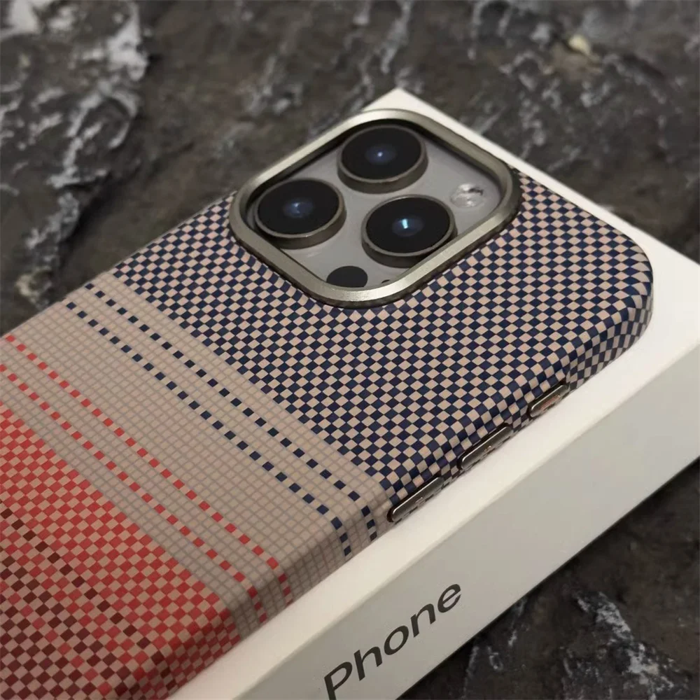 For Magsafe Magnetic Wireless Charge Relief Carbon Fiber Pattern Phone Case For iPhone 16 14 13 15Pro Max 16Plus Alloy Len Cover