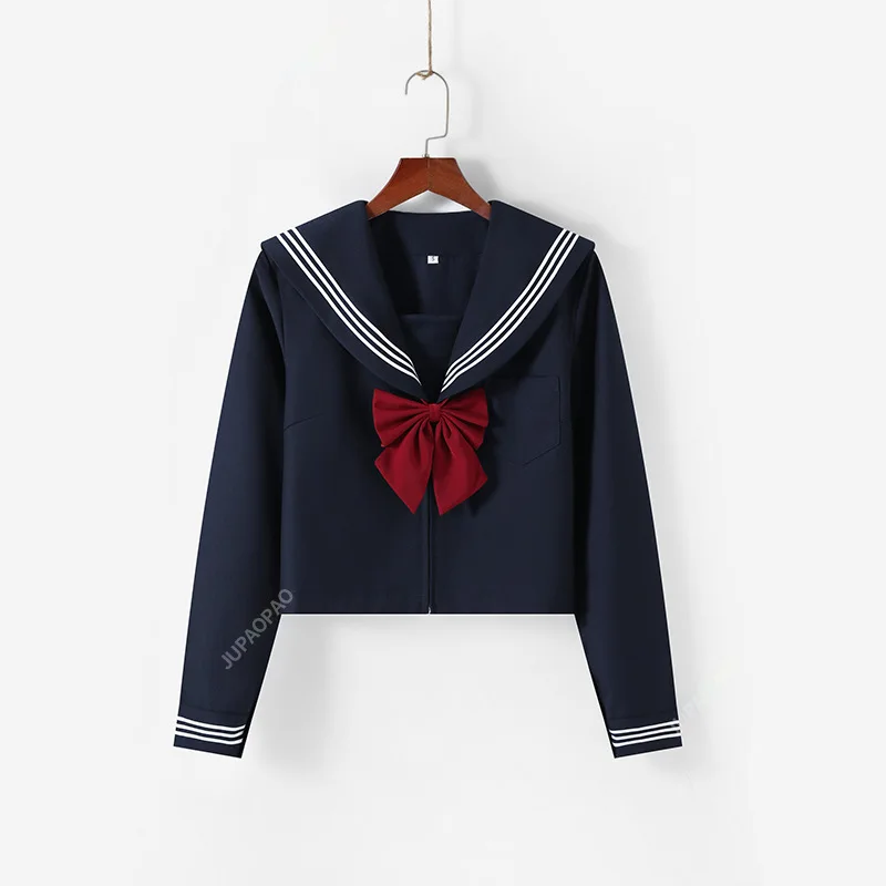 Japanese School Uniform Suit Sailor JK S-2XL Basic Cartoon Girl Navy Sailor Uniform Black Sets Navy Costume Women Girl Costume-B