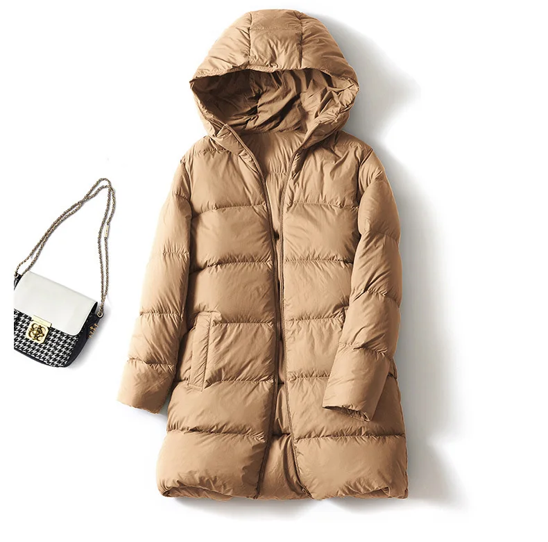 Schinteon Women Ultralight White Duck Down Jacket with Hood 2026 New Autumn Winter Warm Casual Outwear Solid Color Simple Coat