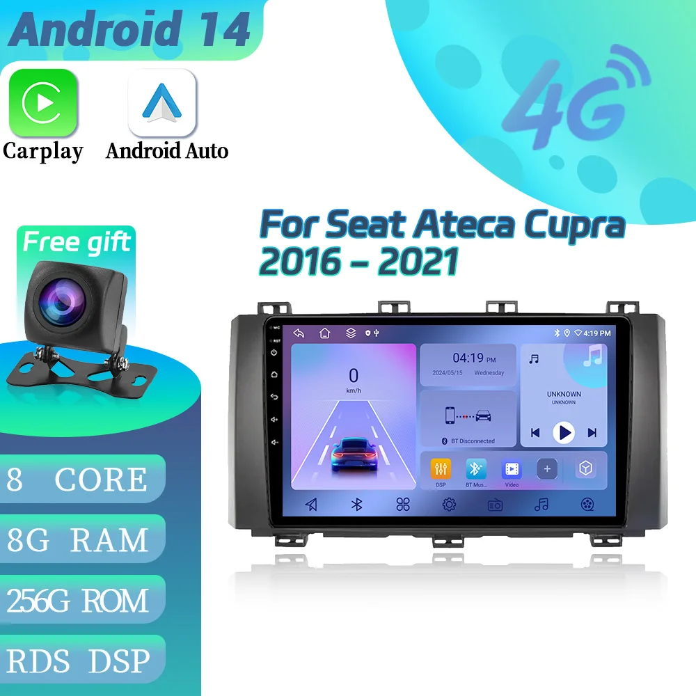 Android 14 For Seat Ateca Cupra 2016-2021 Car Radio Wireless Bluetooth Carplay Navigation Android Auto GPS Touch Screen Stereo