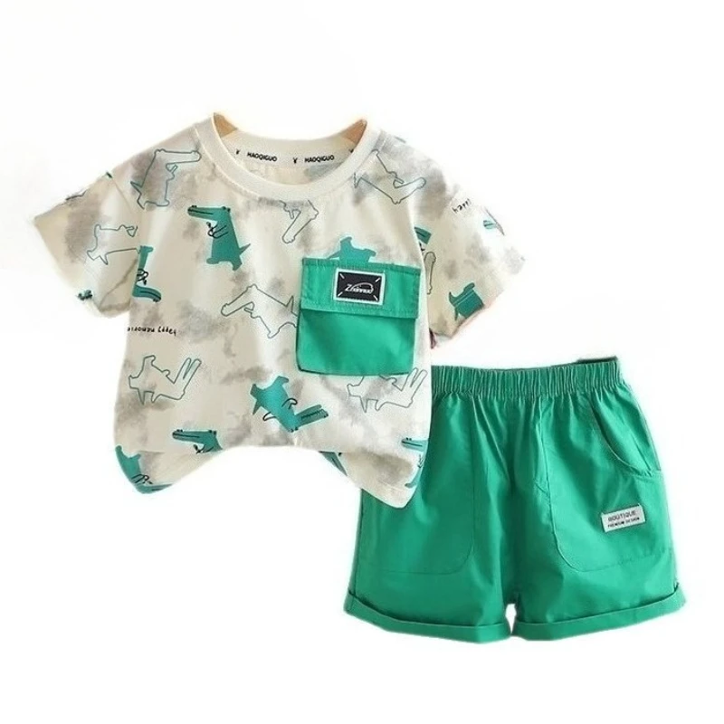 

Summer Fashion Baby Boys Clothes Suit Children Short Sleeved T-Shirt Shorts 2Pcs/Sets Kids Girls Clothing Infant Cartoon Costume
