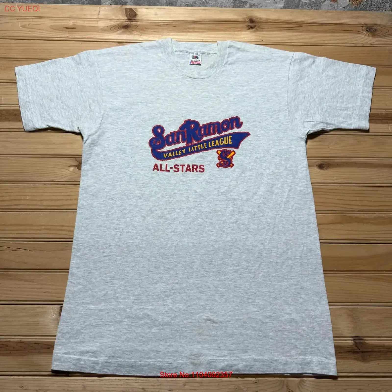 Camiseta de béisbol vintage de los All Stars de la Liga Pequeña de San Ramón Valley de los años 90, talla grande, estilo vintage lavado, para uso diario, suave.