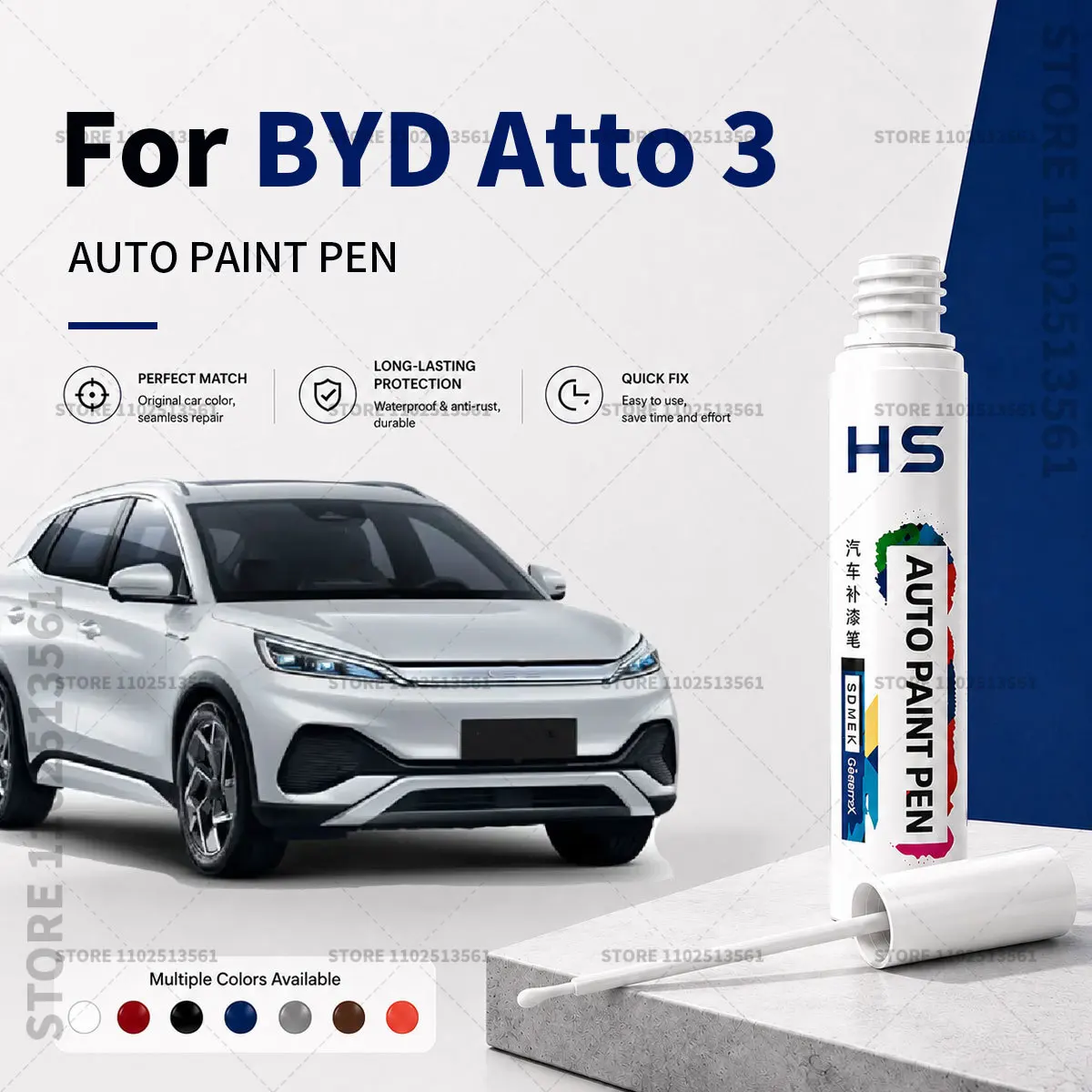For BYD Atto 3 Touch Up Paint Pen – Quick Car Scratch Repair for Chips & Minor Scratches Blue Purple White Ski Oxygen Blue Grey