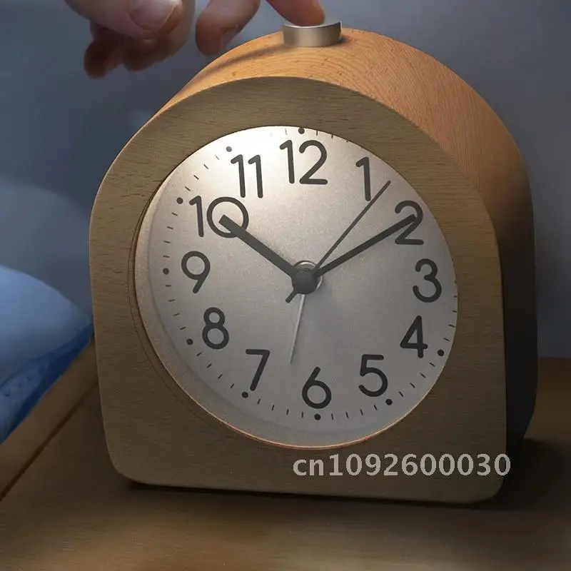 Alarm Clock Without Ticking Retro Wooden Alarm Quiet With Snooze Clock Dial Light Alarm Function Clock With Table