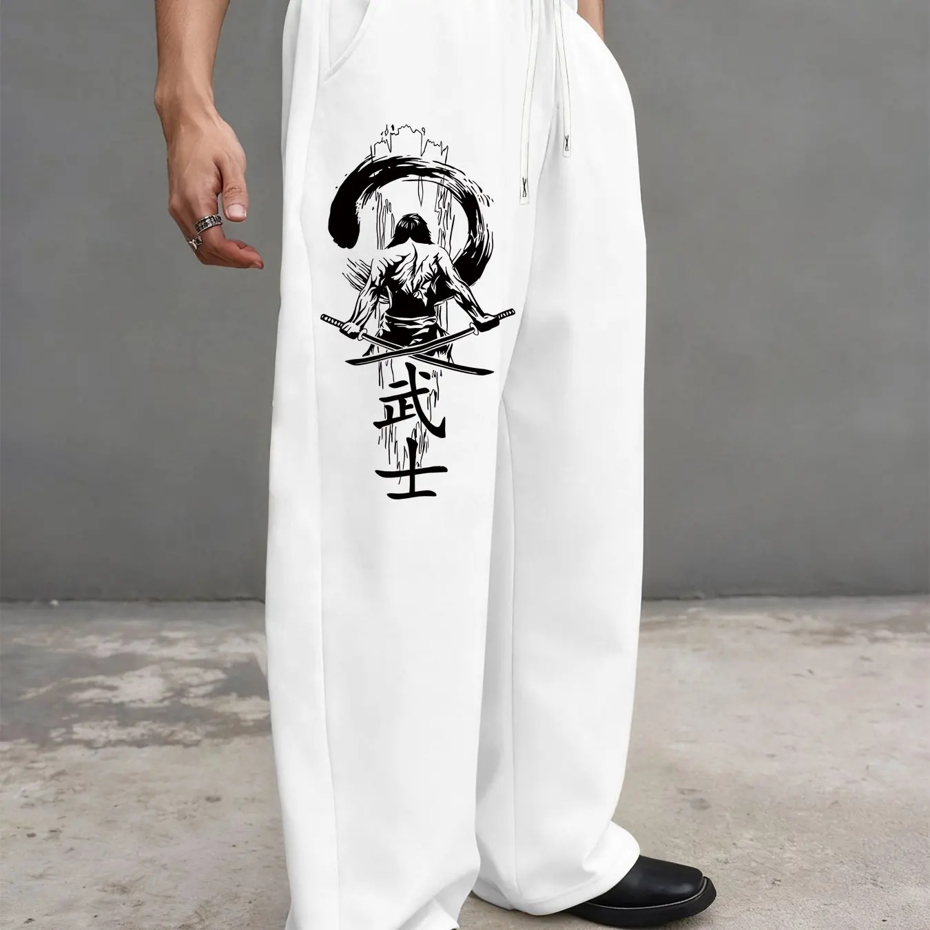 

Samurai Print Design Men's Avant-garde Street Style Loose Straight Leg Pants Men Clothing