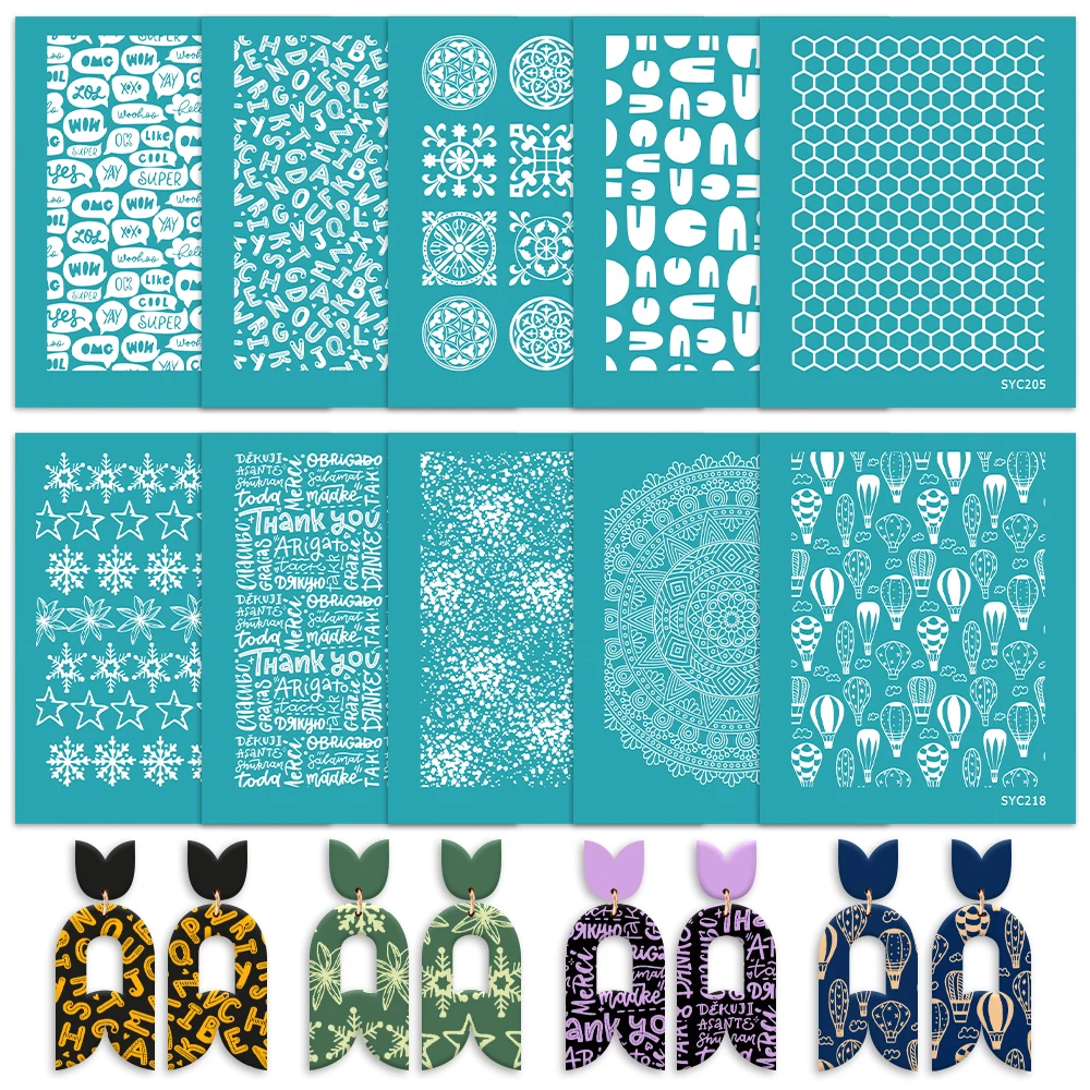 

Hot Air Balloon Alphabet Super Cool Floral Star Polymer Clay Silk Screen Stencil for Printing Clay Stamps Jewelry Earrings Decor