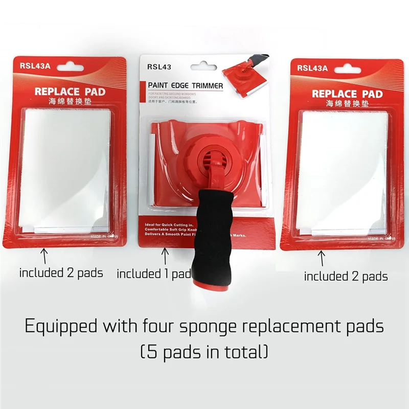 Rotatable Handle Paint Edger 4 Replacement Pads Refills, Easy Quick Paint Edger Tool for Walls Corner Painting