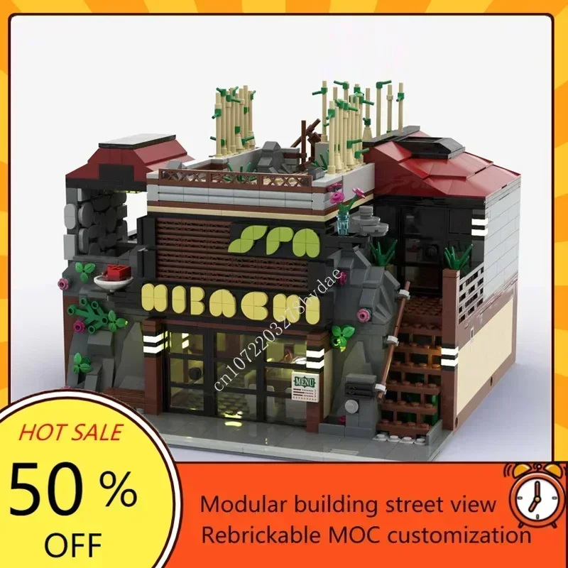 2373PCS Custom Hibachi Restaurant & Day Spa Modular MOC Model Creative Street View Educational Assembly Toy Puzzle Gift