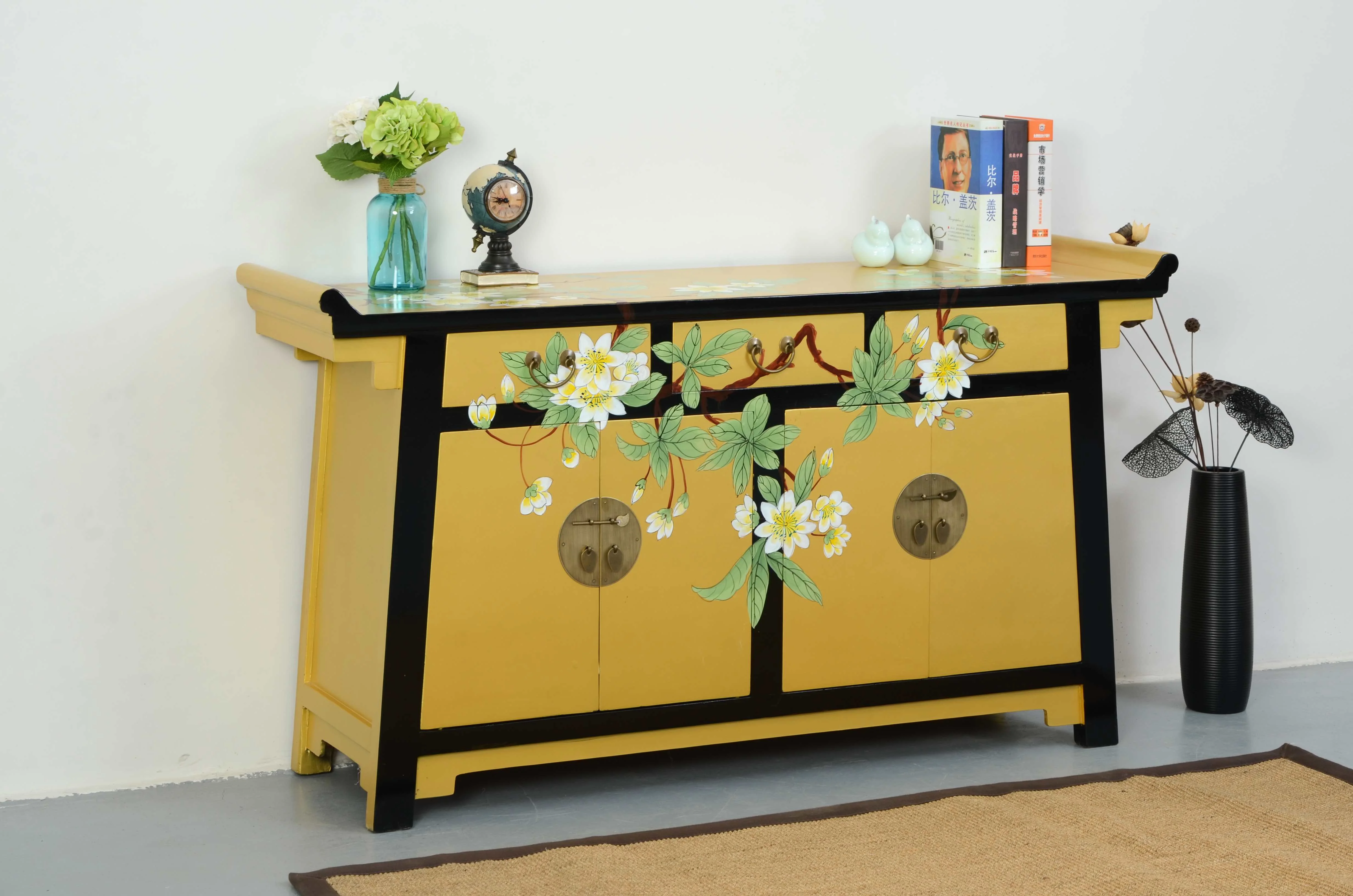 ❁w Antique Handles Hand-Painted Plum Blossoms Symbolizing Hope and Noble Spirit Auspicious Multifunctional Entry Cabinet o