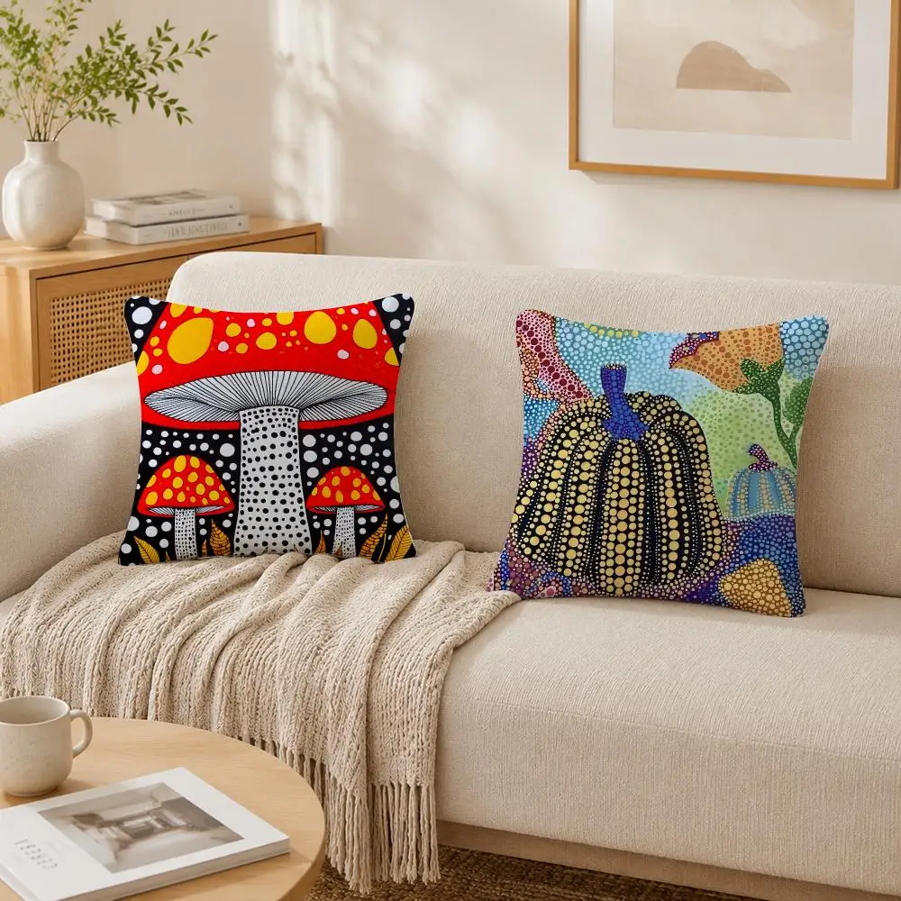 Y-Yayoi K-Kusama Abstract Art Cushion Cover Plush Decorative Pillow Case With Hidden Zipper Fashion Room Decor For Home