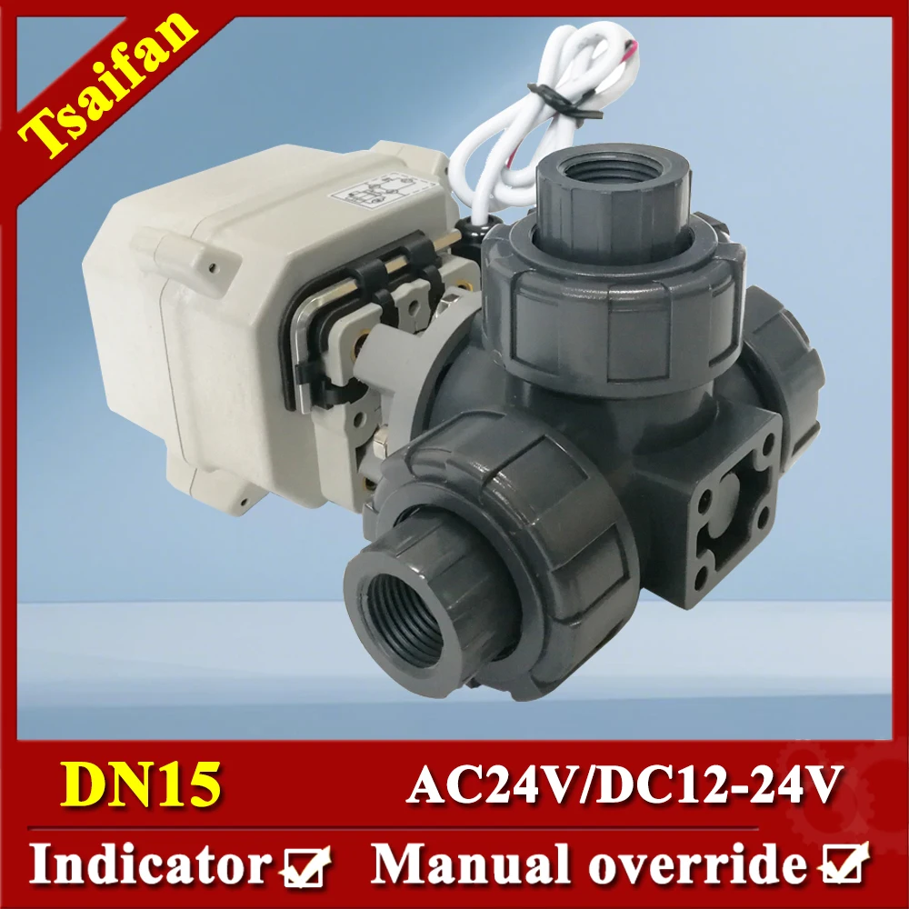 1/2' Electrically Operated 3-Way Ball Valve with DC12V 2 Wires Electric Water Valve with Manual Override for Flow Directional