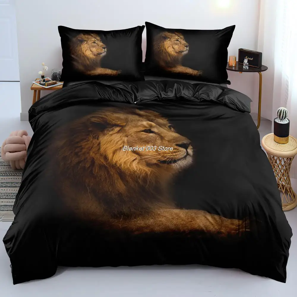 3D Lion Quilt Cover Sets Black Linens Bed Pillow Shams King Queen Super King Twin Double Full Size 180*200cm Animal Home Textile