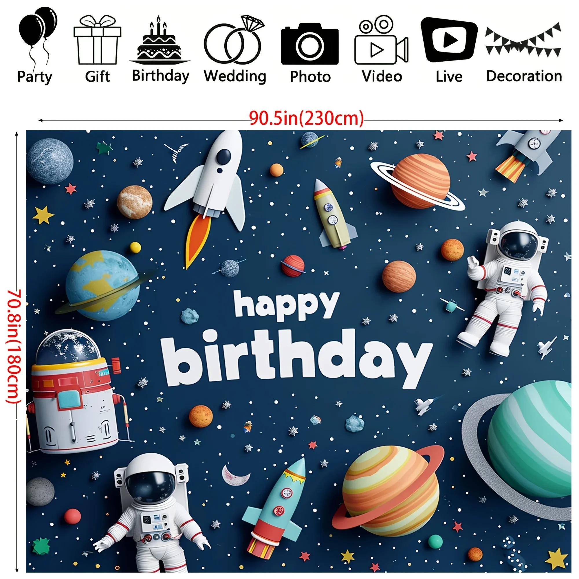 Cartoon Space Astronaut Birthday Background Cloth Birthday Party Photo Decoration Background Cloth