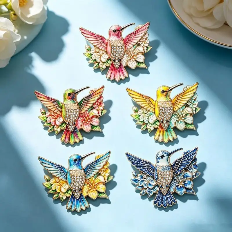 ⑧ 1pc Lovely Flowers Hummingbird Brooches Women Unisex Bird Animal Party Casual Brooch Pin Lapel Pins Suit Badges Jewelry Gifts