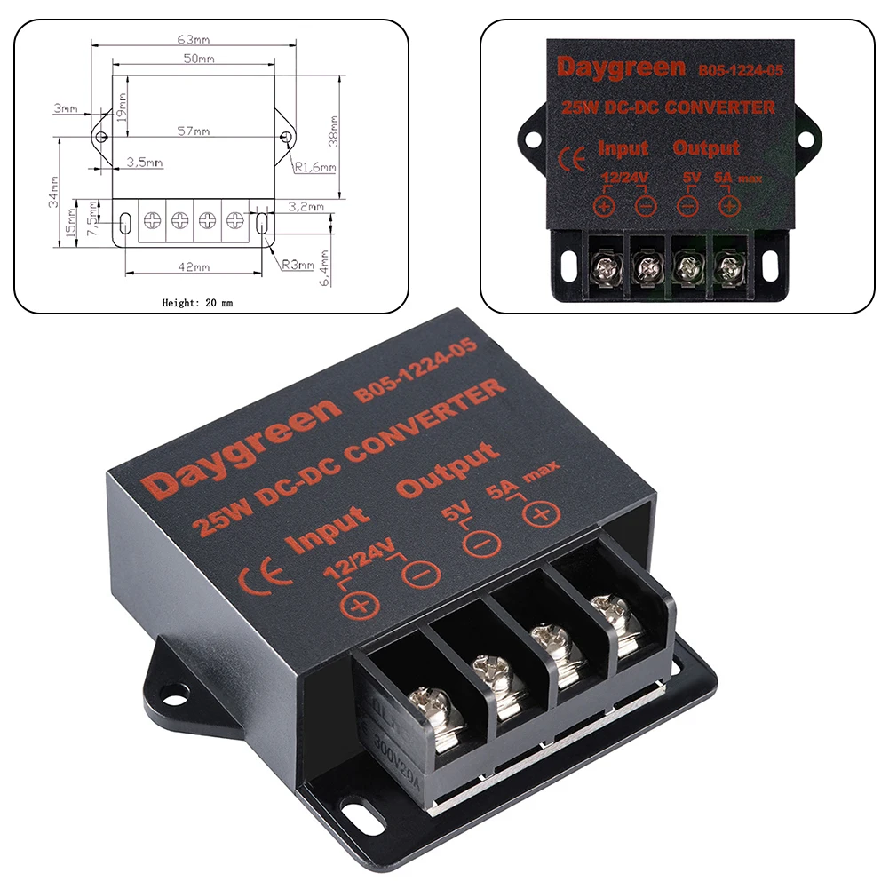 Voltage Regulator for LED Lighting DC 12V/24V to DC 5V 5A 25W Step Down Power Converter for Convenient Power Conversion