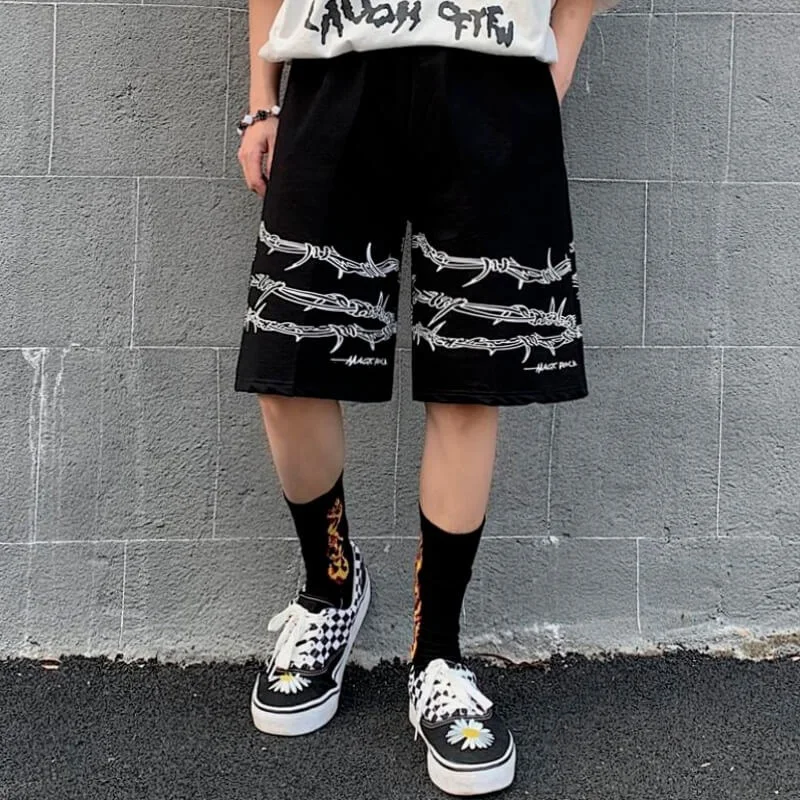 Summer Harajuku Streetwear Chain Pattern Y2k Jogging Shorts for Men