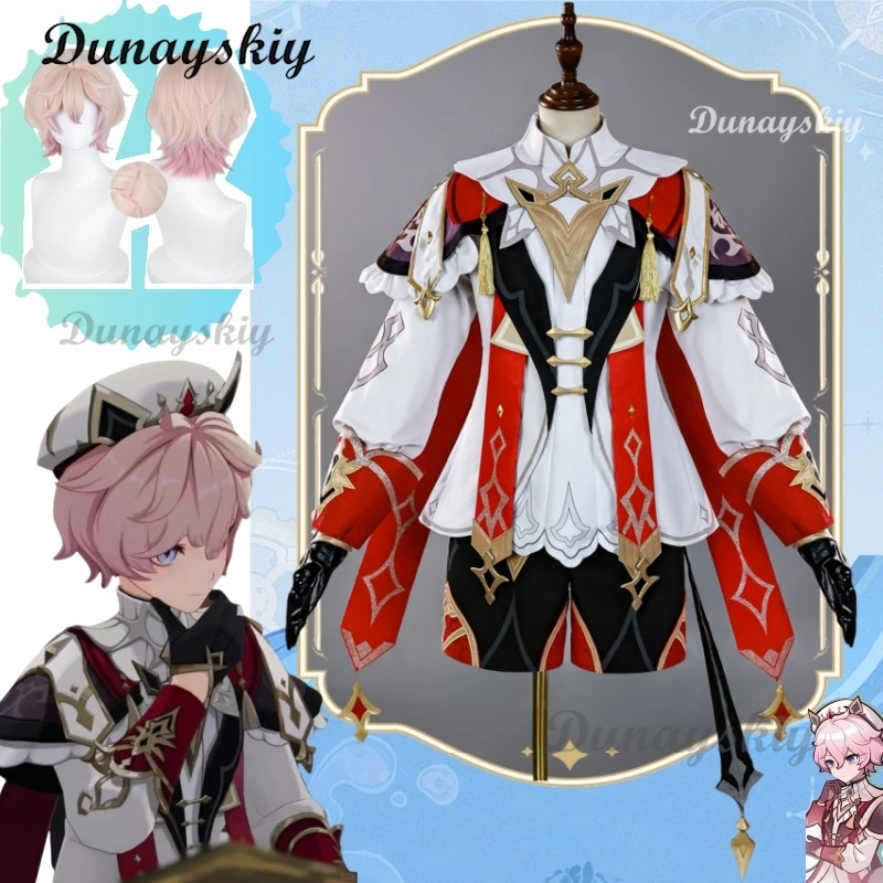 

Genshin Impact Dahlia Cosplay Full Set - Coat, Shorts Cloak Ribbon Hat Gloves & Wig - Unisex for Mondstadt Festival, Carnival
