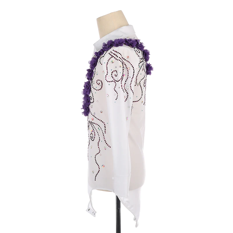 Custom White Long Sleeve Flower Rhythmic Gymnastics Costume Dance Costume Purple Flower Tights