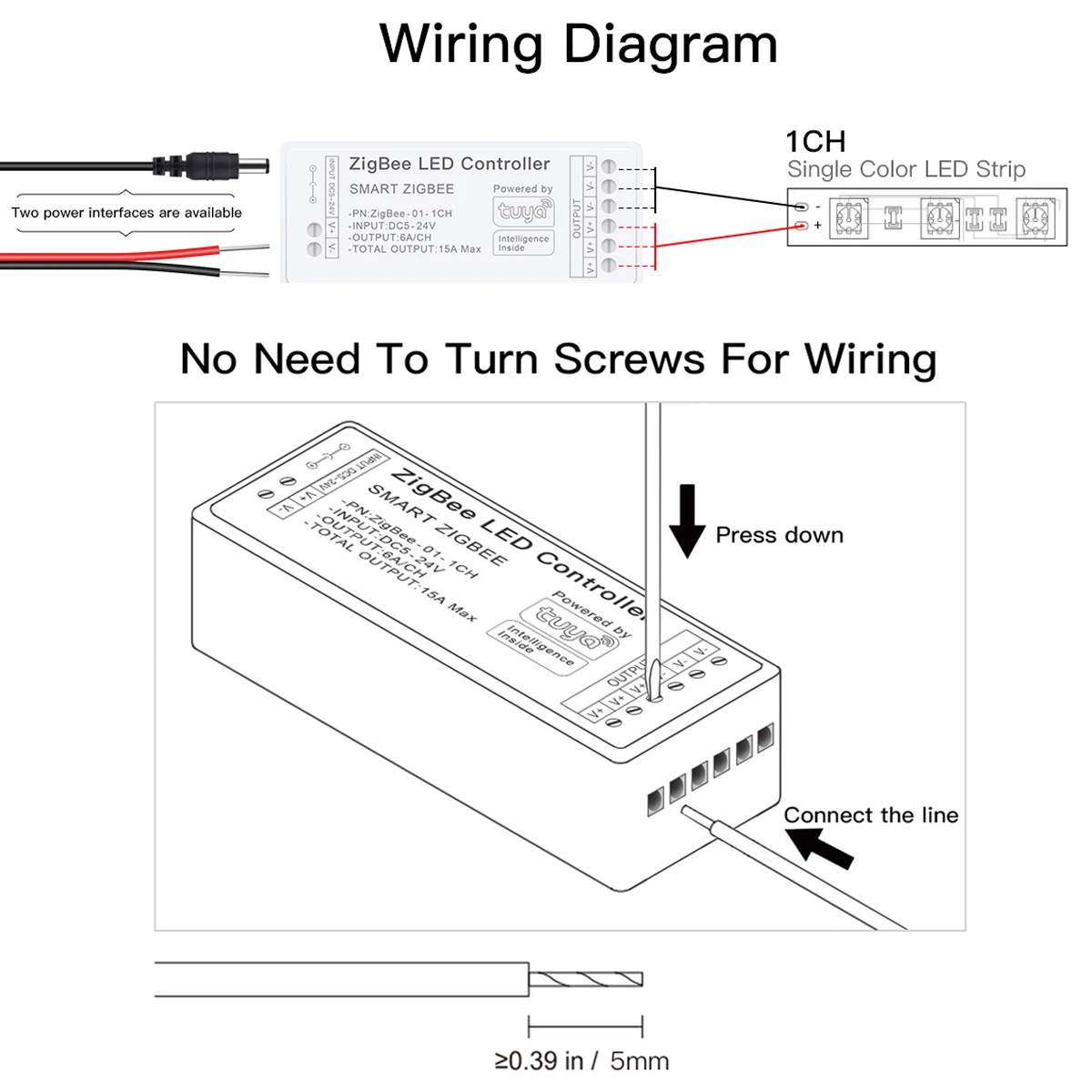 Zigbee Controller DC5V 12V 24V LED Light Dimmer Box work with Tuya Smart Life Single Color LED Strip COB 5050 2835 APP Dimming