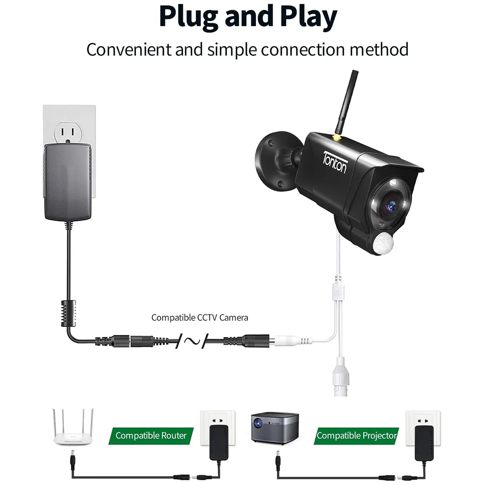 Plugue macho fêmea 5.5mm x 2.1mm, equipamento de monitoramento, cabo de extensão de energia, adaptador dc, cabo de alimentação 12v para equipamentos de monitoramento