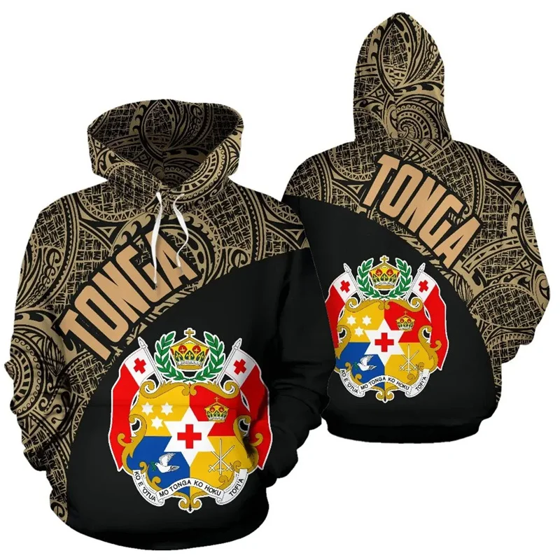 3D Printed The Kingdom Of Tonga National Flag Hoodies Men Tonga Coat Of Arms Graphic Hooded Hoody Vintage Pullovers Sweatshirts