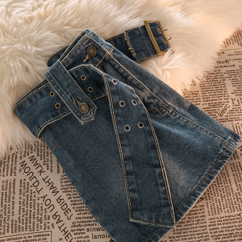 Vintage Mini Jeans Skirts 2025 Korean Fashion High Waist Gothic A-line Denim Skirt Summer Women Streetwear Y2K Shorts Skirts