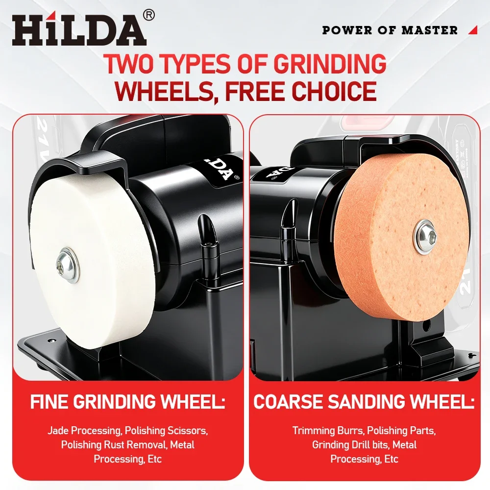 HILDA Electric Bench Grinder Double Grinder Machine Cordless Dual Wheel Metal Stone Knife Polishing Grinding For Makita Battery