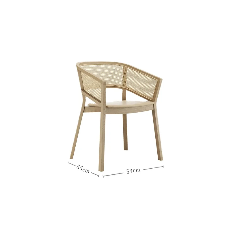 

ZL Simple and Comfortable Rattan White Wax Household Solid Wood Dining Chair