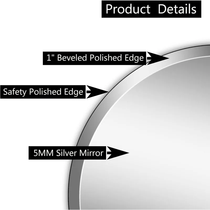 24" frameloze afgeschuinde ronde spiegel met 1" rand voor badkamer, entrees, ijdelheid wanddecoratie