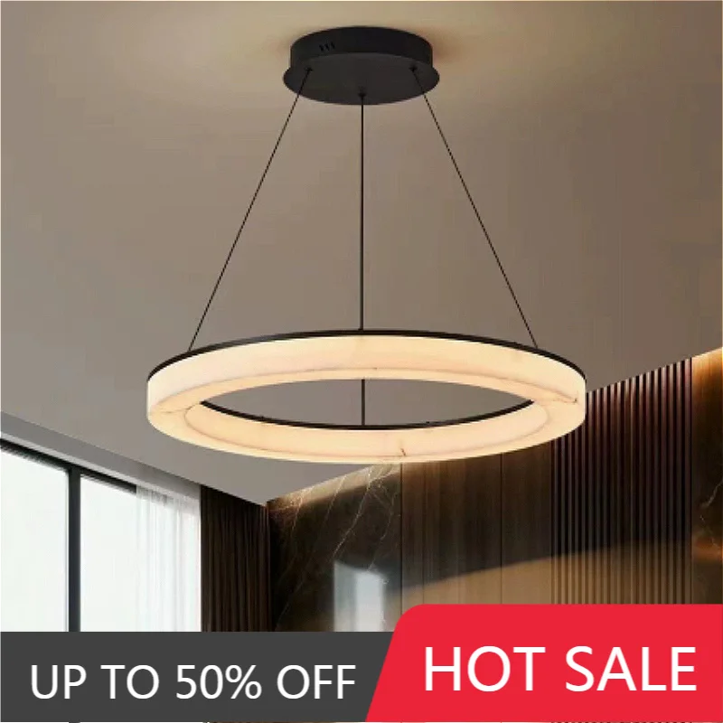 Luxury Minimal Natural Stone LED Pendant Light Rings For Restaurant Dinning Living Room Chandelier Home Decor Indoor Lamp Lustre