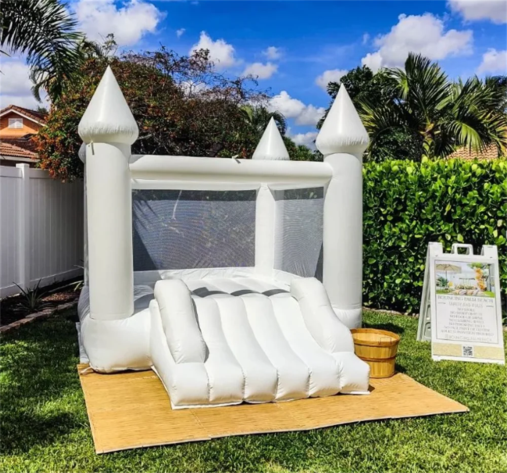 8x10FT Popular Inflatable White Bounce House With Slide  Jumping Castles For kids Birthday Party