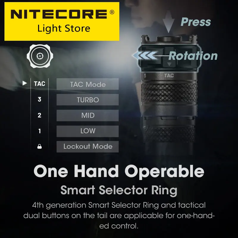 NIitecore-linterna táctica SRT6i Smartring, 2100 lúmenes, linternas de una mano, linterna recargable de USB-C, batería de iones de litio 21700