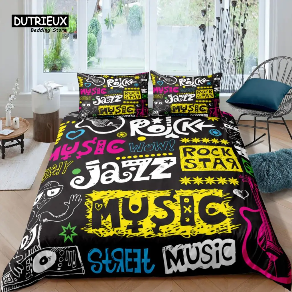 

Home Living Luxury 3D Rock Music Bedding Set Comfortable Duvet Cover Set Kids Bedding Set Queen and King EU/US/AU/UK Size