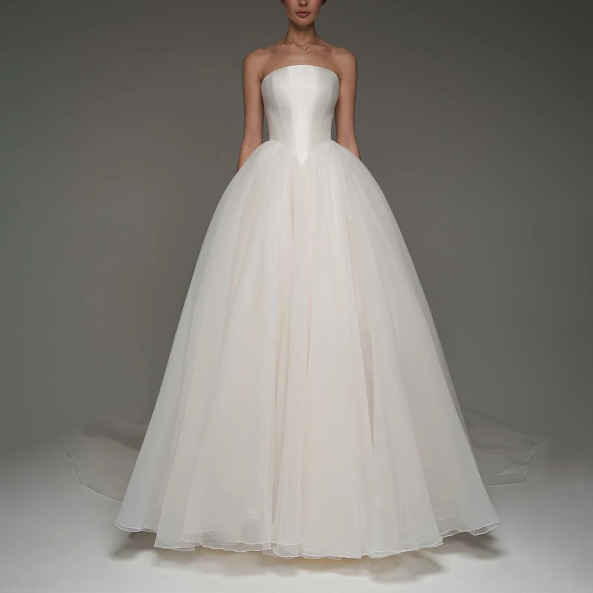 

Elegant Organza Puffy Wedding Dresses For Women Long Ball Gown Strapless Bridal Party Gown For Bride Vestidos Novia