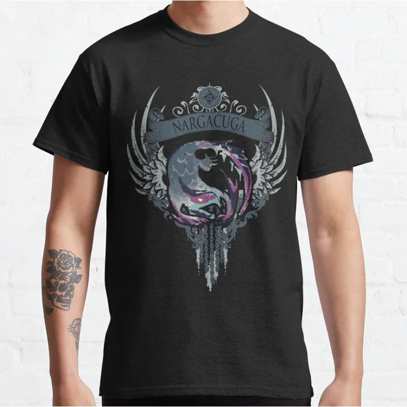 

NARGACUGA 0220 Monster hunter world gift t shirt for men Cartoon Video game MHW Graphic Tee Y2K Clothes All size tops S-6XL