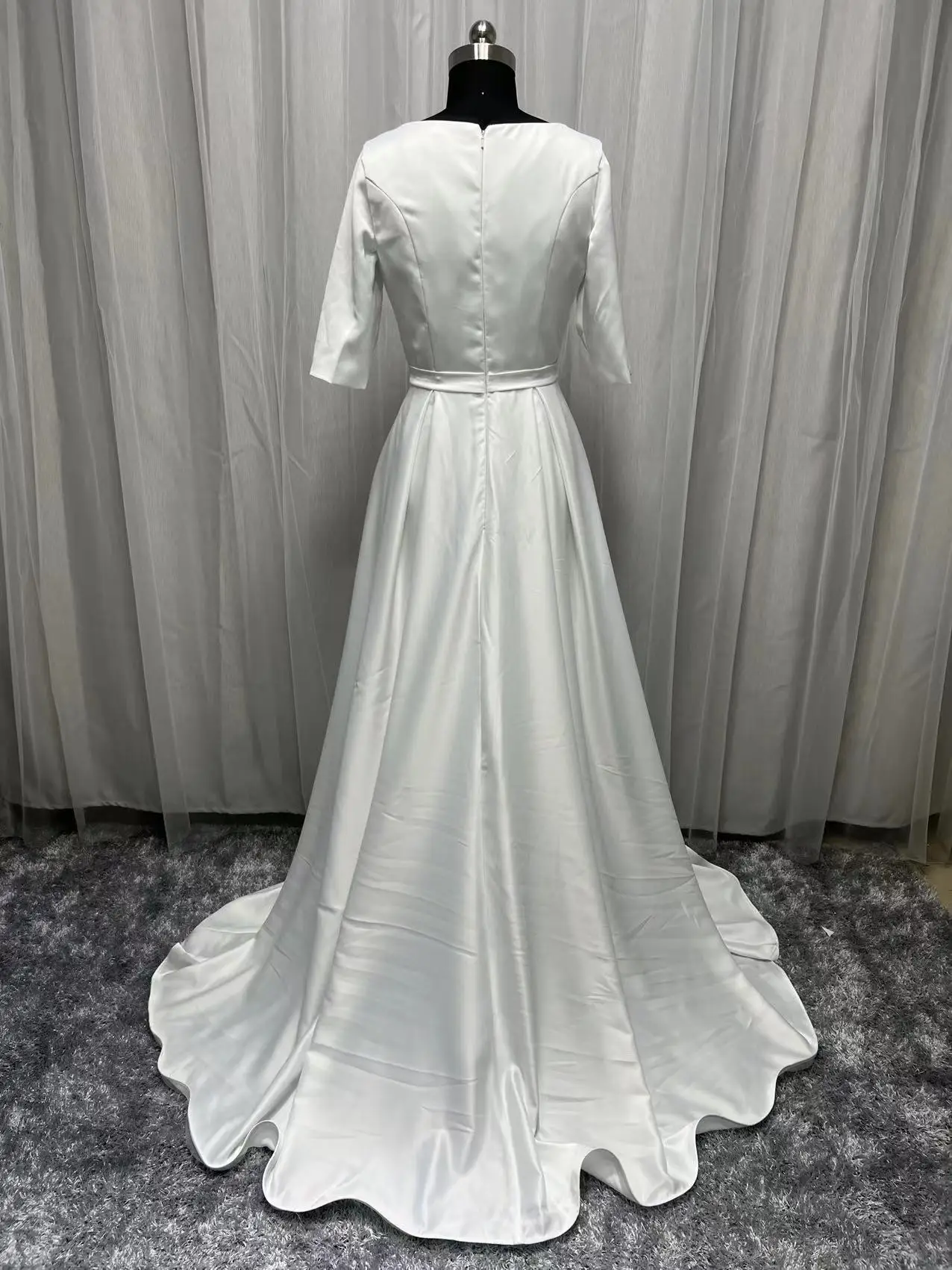 2022 Real Photo Simple Wedding Dress Long Half Sleeves A Line Elegant Plus Size Custom Made Bridal Dresses Robe De Mariee