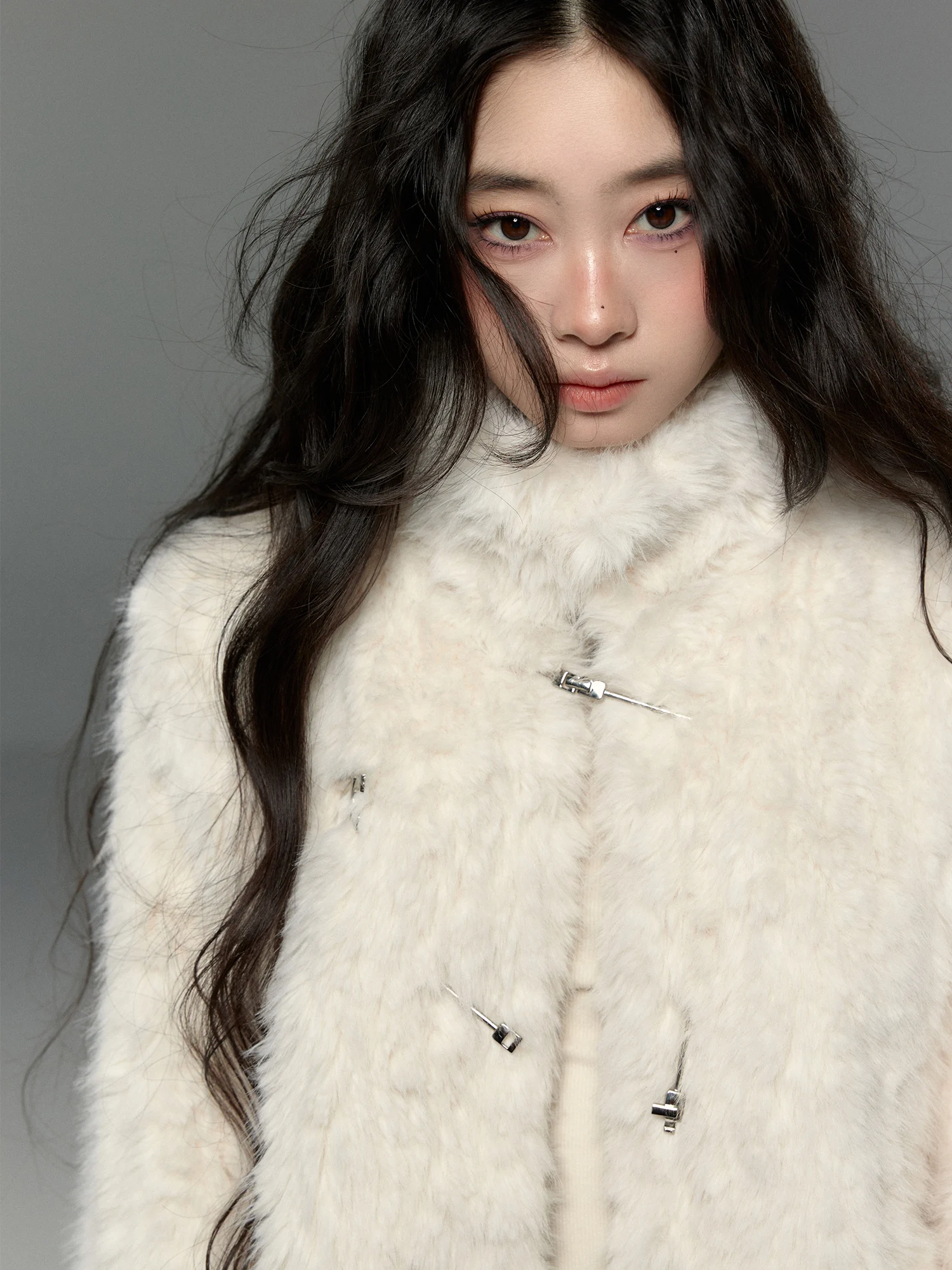

Trendkill Original Design Soft Furry Cotton Jaet Stand Collar Eco-friendly Fur Outerwear Winter Warm Metal Bule Coat