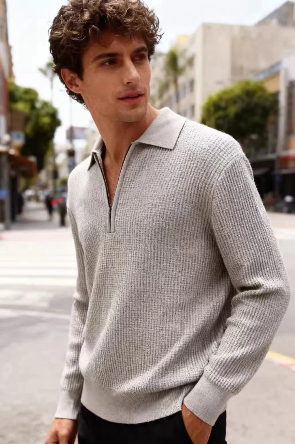 

Мужской повседневный вязаный свитер Faion Busin в полоску с лацканами Ne, пуловер, длинный свек, свободный крой, осенне-зимний топ