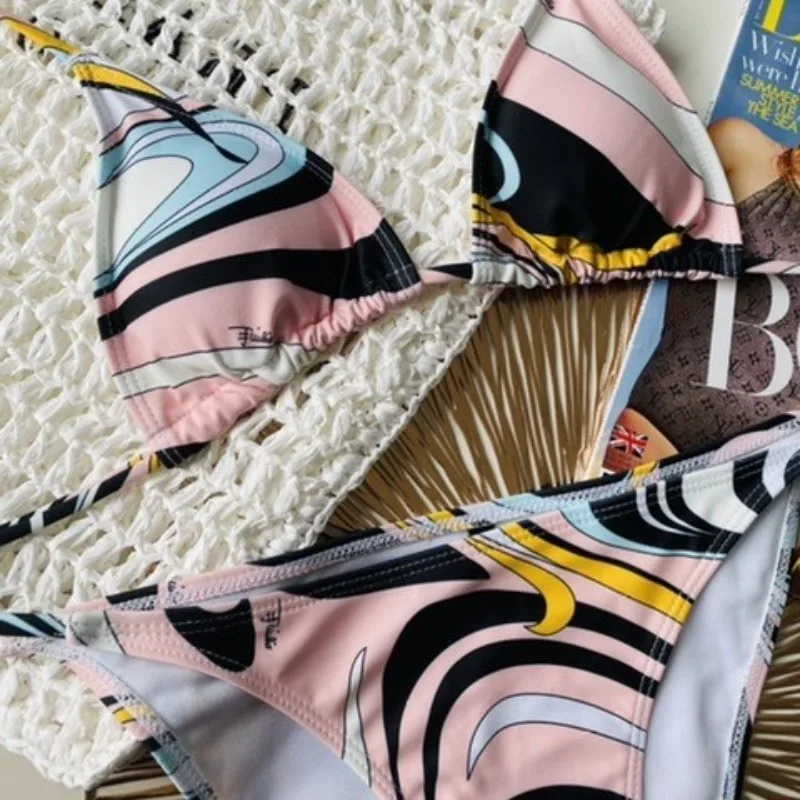

Модный принт, сексуальные комплекты бикини с треугольными завязками, бразильский шикарный купальник, женские купальники, летние пляжные купальные костюмы, комплект бикини