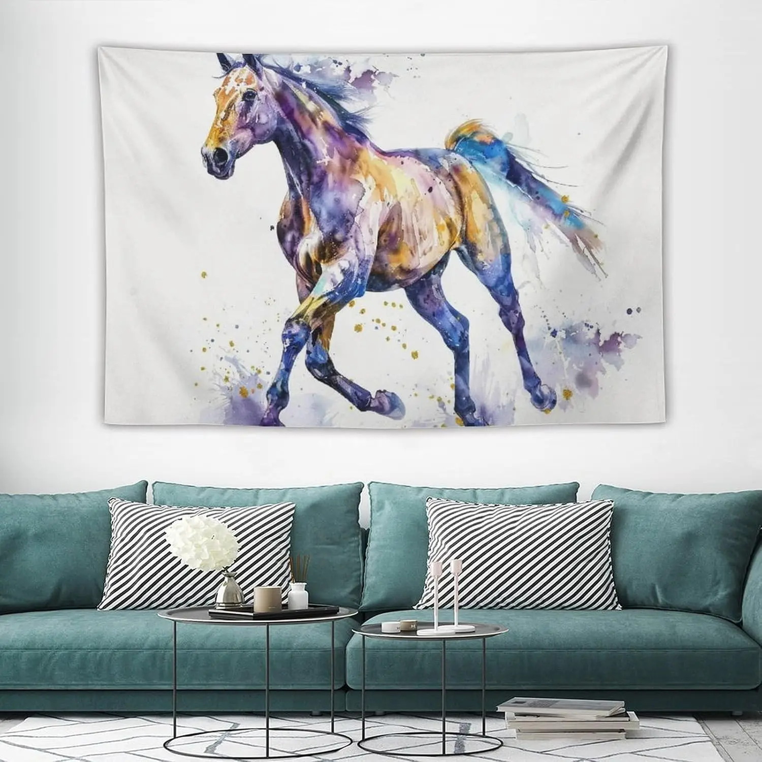 Tapestry Wall Art Watercolor Style Art Horse Gallop Animal Aesthetic Tapestry for Bedroom Living Room Decor for Men And Woman